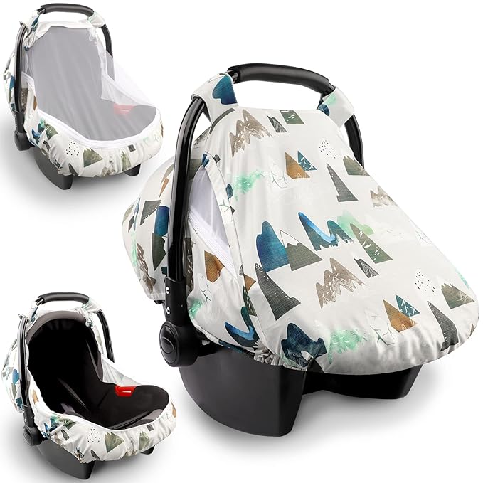 Baby Car Seat Cover, Adventure Mountains Carseat Canopy for Babies, Infant Carseat Cover, Summer Cozy Net Cover, Universal Fit, Breathable