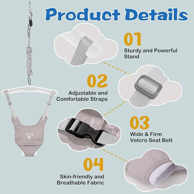 G TALECO GEAR Baby Jumper with a Ceiling Hook for Infant & Toddlers with Adjustable Chain, Bouncers for Indoor/Outdoor, Baby Doorway Jumpers with Soft Rug