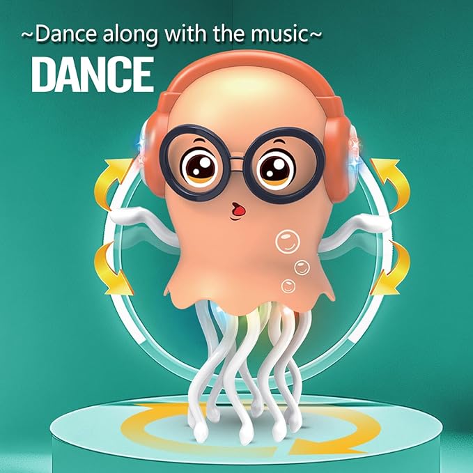 Qxbuhe Dancing Octopus Toy,Smart Tentacle Explorer,Crawling Dancing Automatic Obstacle Sensor Toys,Electric Crawling Octopus with LED Lights & Music (Yellow Jellyfish)