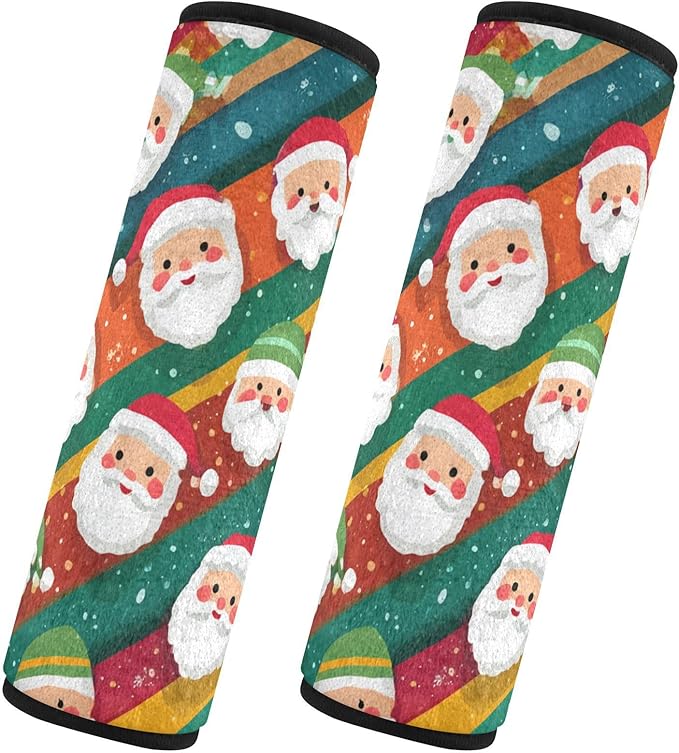 2 Pack Seatbelt Covers Seat Belt Cover Pad for Adults Boys Girls Car Seat Strap Covers Pads Cushion Universal Shoulder Strap Pad Protector for Backpack 6.5 Inch Colorful Striped Santa Claus