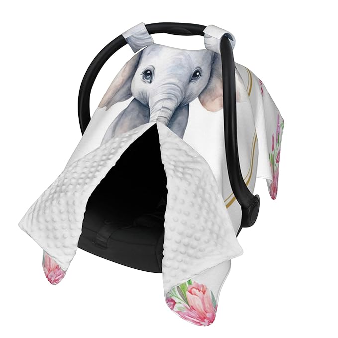 Personalized Baby Car Seat Canopy with Name Custom Minky Elephant Car Seat Covers Nursing Cover for Breastfeeding Multi-Use Cover Infant Carrier Carseat Winter Cover for Newborn Girls Boys