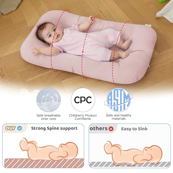 Baby Lounger for Newborn, Bionic Design Baby Lounger, Soft Organic Cotton Breathable Lounger for Infants 0-18 Months (Pink)