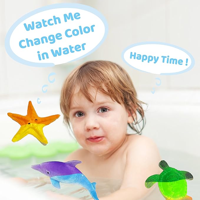 Ocean Animal Series -12pcs Temperature Color Change Bath Toys,Water Table Toys for Easter Egg Fillers,Goodie Bags Fillers,Themed Party,Classroom Rewards,Carnival Prize, for Kids 3+