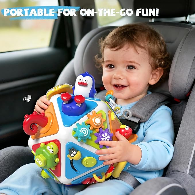 20-in-1 Toddler Busy Board Cube Toys, Early Educational Montessori Sensory Toy for Toddler 1-3, Montessori Toys for 1 2 Year Old Boys Girls Kids, Travel Toy Gifts for 1 2 Year Old Boy Girl