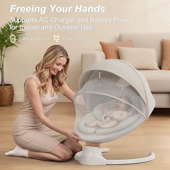 Baby Swings for Infants, FasonBaby Electric Baby Swing with Music Speaker, 5 Speeds, Remote Control and Bluetooth - Portable Infant Swing for Indoor and Outdoor (Beige)