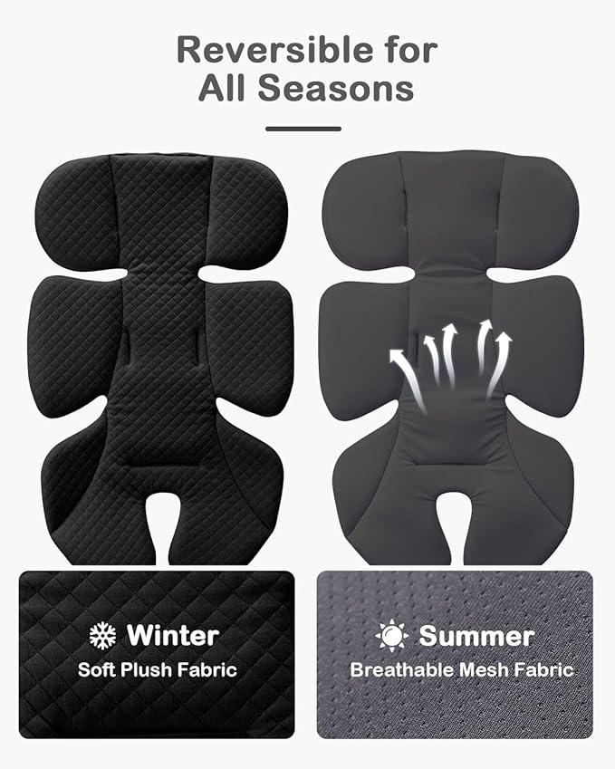 Infant Car Seat Insert Adjustable Head Support for Preemie Newborn Toddler, Reversible Baby Head Body Support Cushion for Carseats and Strollers Side Impact Protection - Black