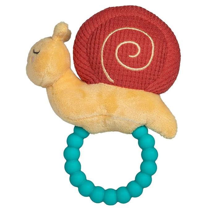 Mary Meyer Soft Baby Rattle with Soothing Teether Ring, 6-Inches, Skippy Snail