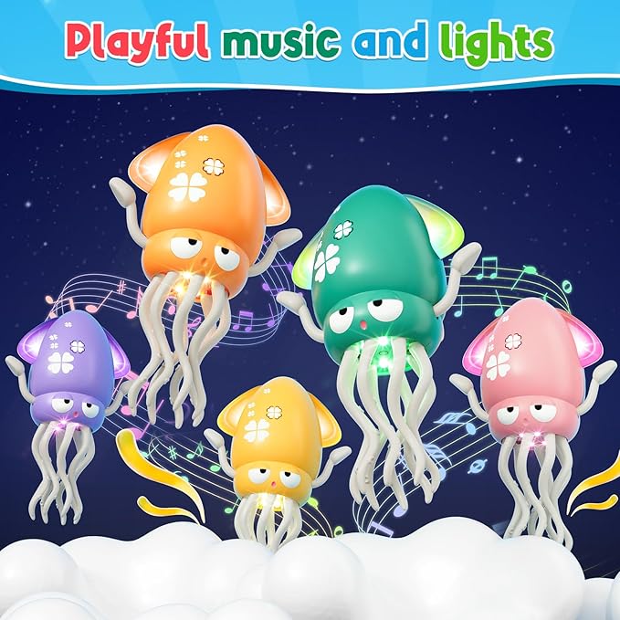 Dancing Squid Baby Girls Toy, Infant Tummy Time Toys for 3-6 Months, Interactive Crawling Octopus with Music and Light for 6-12, 12-18 Learning Walking Toy for Toddlers 1 Year Old Birthday Gifts