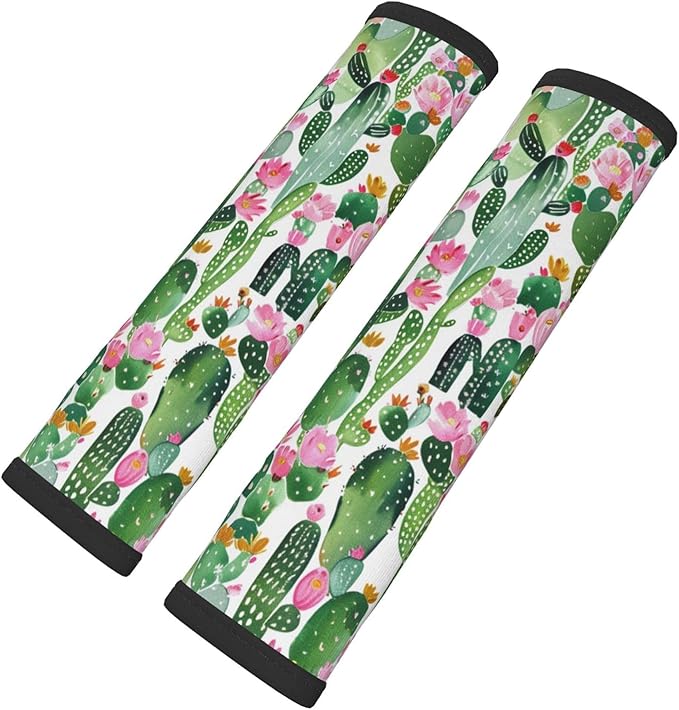 Cactus Watercolor Tropical Plant Summer Print Seatbelt Pads Fits Cars Trucks SUV Sedans Sweat Absorption Car Seatbelt Strap Cover, Auto Interior Accessories Protector