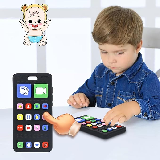 Baby Silicone Teething Toys, Phone Teether Toys for Infants 3-24 Months, Boys Girls Babies Teething Toy, Baby Chew Toy, Freezer BPA Free, 2Pack