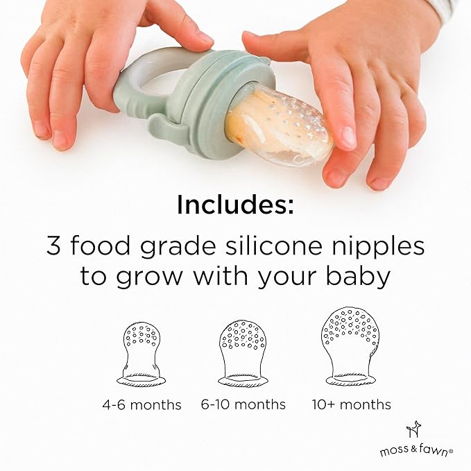 Moss and Fawn Forage Feeder - Baby Fruit Feeder, Frozen Breast Milk Popsicle Teether & Pacifier - BPA, PVC & Phthalate-Free - Fern