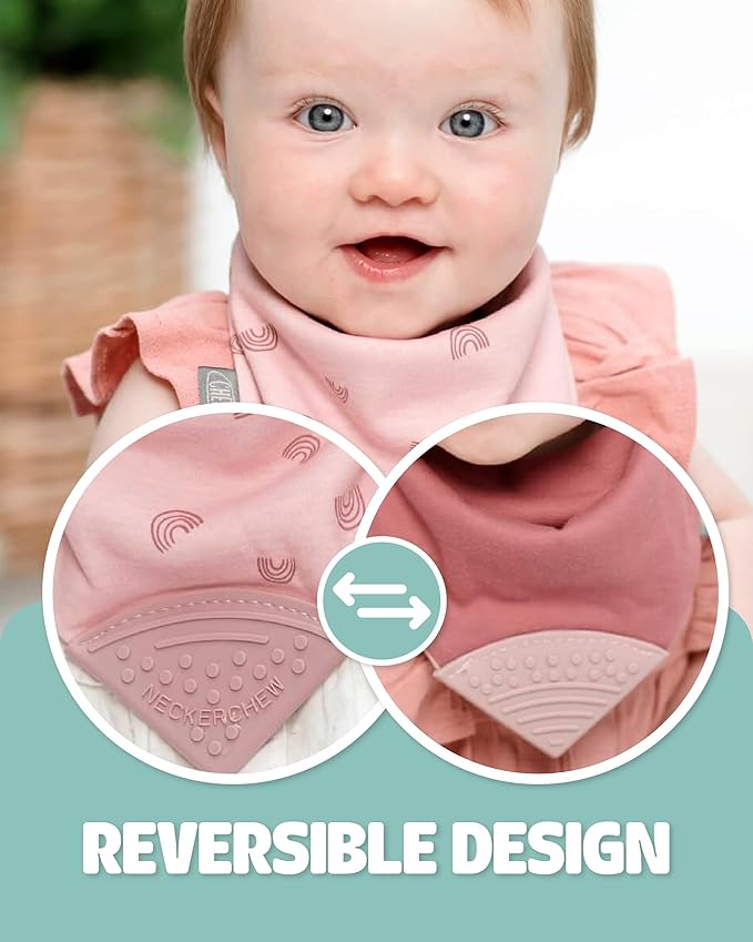 Cheeky Chompers Neckerchew Teething Bib, 2-in-1 Bandana Style Bib w/Food Grade Silicone Teether