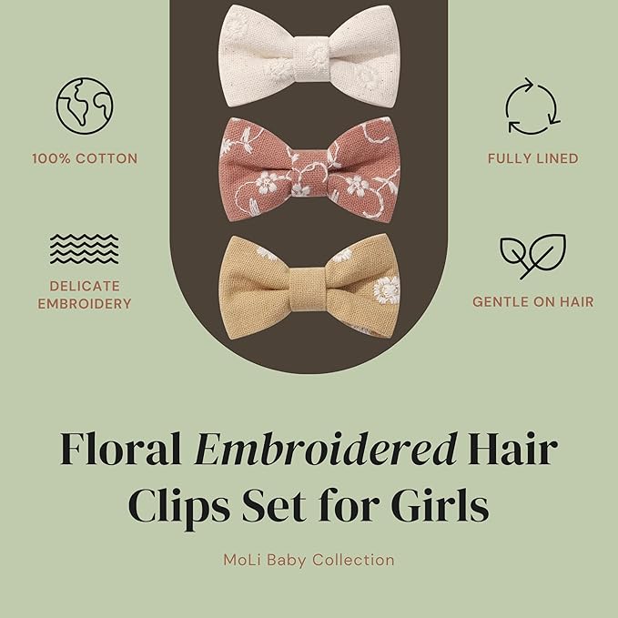 10 PCS 2'' Baby Hair Bow Clips Set Handmade Fully Lined Alligator Clips Floral Embroidered Cotton Fabric Gental for Baby Girls Toddler Fine Hair (Spring)