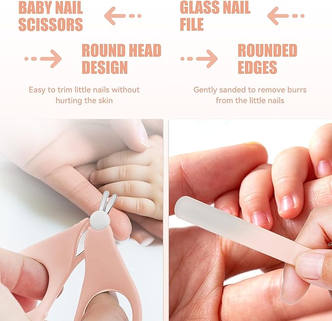 Baby Nail Care Set, 5 in 1 Baby Nail File Clippers Infant Grooming Kit Manicure Set for Newborn, Infant, Toddler, and Kids, Pink