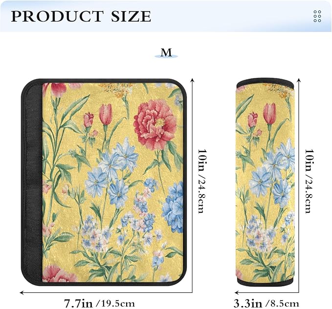 Car Seat Belt Pads Covers 2 Piecing Soft Child Safety Seat Shoulder Strap Cover for Women Men Kids M Florals Carnation Delphinium Flower Yellow