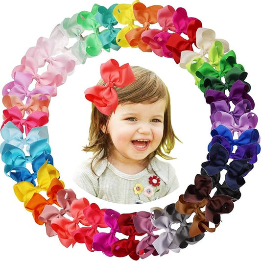40 Colors Hair Bows for Girls 4.5inch Boutique Grosgrain Ribbon Bows Alligator Hair Clips Hair Accessories for Baby Girls Toddlers Kids Children Teens