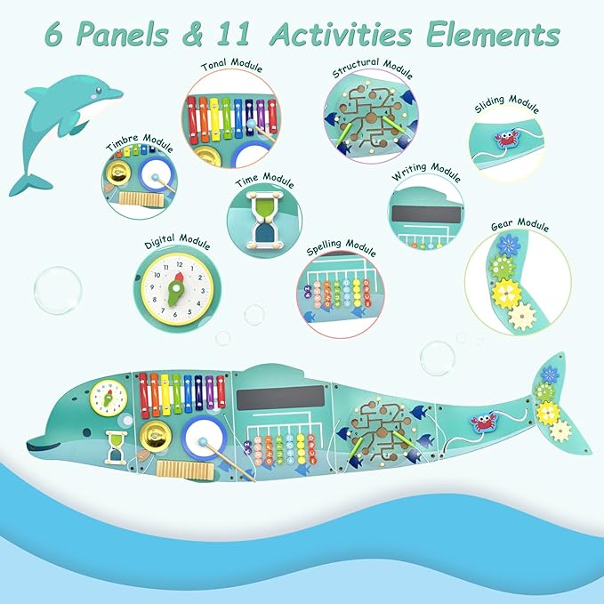 Baotree Activity Wall Busy Board Panels, Montessori Sensory Toys, Wall Activity Center, Educational Toy, Interactive Wooden Learning Toy for Toddler Playroom & Children's Daycare