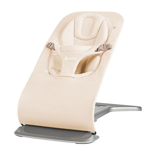 Ergobaby Evolve 3-in-1 Bouncer Seat for Babies and Toddlers 5.5-25lbs - Multi Position Baby Rocker Seat with Adjustable Heights, Secure Harness, Newborn Insert - Mesh Cream