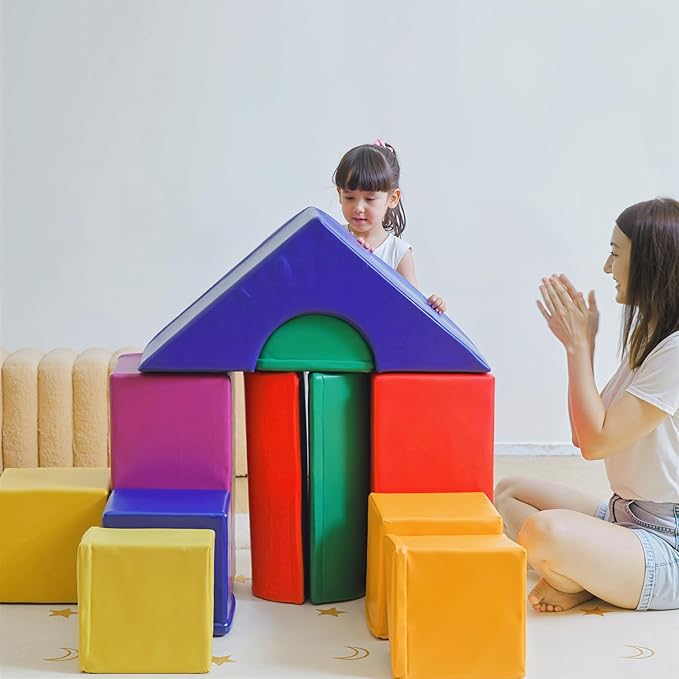 Soozier Foam Climbing Blocks for Toddlers, 11-Piece Baby Soft Foam Play Set, Climb and Crawl Activity Playset Building Blocks for Aged 1-3 Years Old Boys & Girls, Assorted
