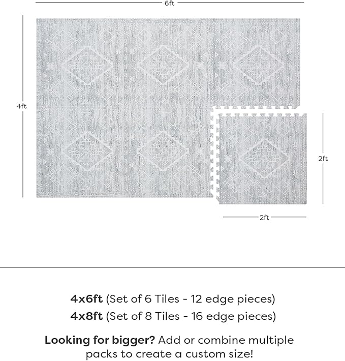House of Noa Play Mat – 4x8 Gray Ula – Set of 8 Tiles – Cushioned EVA Foam Play Mat for Floor, Soft Interlocking Mats for Hard Floors