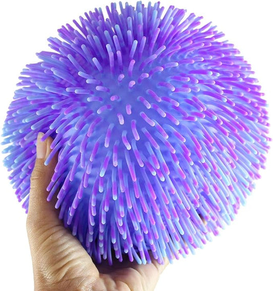 Curious Minds Busy Bags 1 Multi-Color Tie Dye Swirl Jumbo 8" Puffer Ball - Sensory Therapy Fidget Stress Balls - OT Autism SPD (1 Purple & Blue Ball)