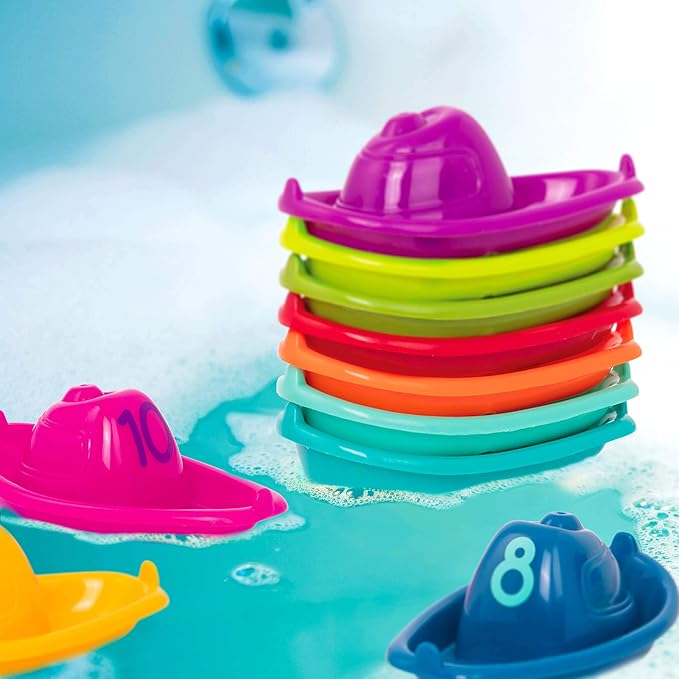 Battat – 10 Stackin' Bath Boats – Numbered & Stackable Bathtime – Floating Toys for The Bath, Pool, Beach – Educational Toys – 6+ Months