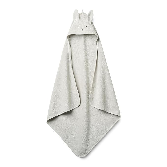 Hooded Baby Towels - 100% Organic Cotton Baby Bath Towels for Baby Boy, 32" x 32" Super-Soft and Absorbent Baby Towels for Newborn (Rabbit - Pearl Grey)