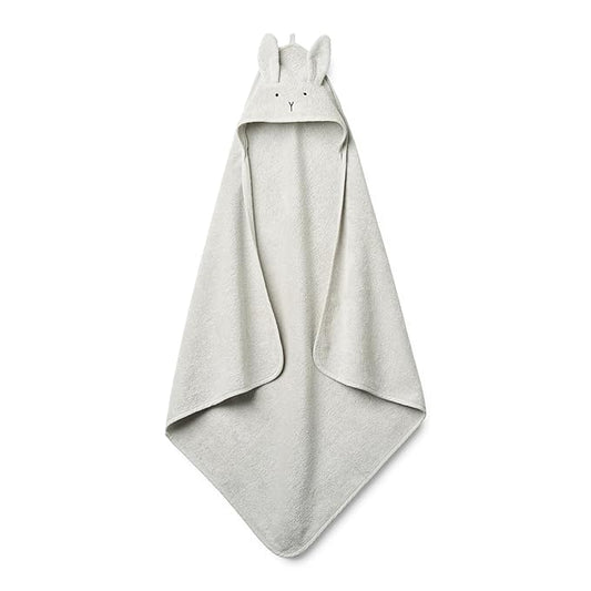 Hooded Baby Towels - 100% Organic Cotton Baby Bath Towels for Baby Boy, 32" x 32" Super-Soft and Absorbent Baby Towels for Newborn (Rabbit - Pearl Grey)