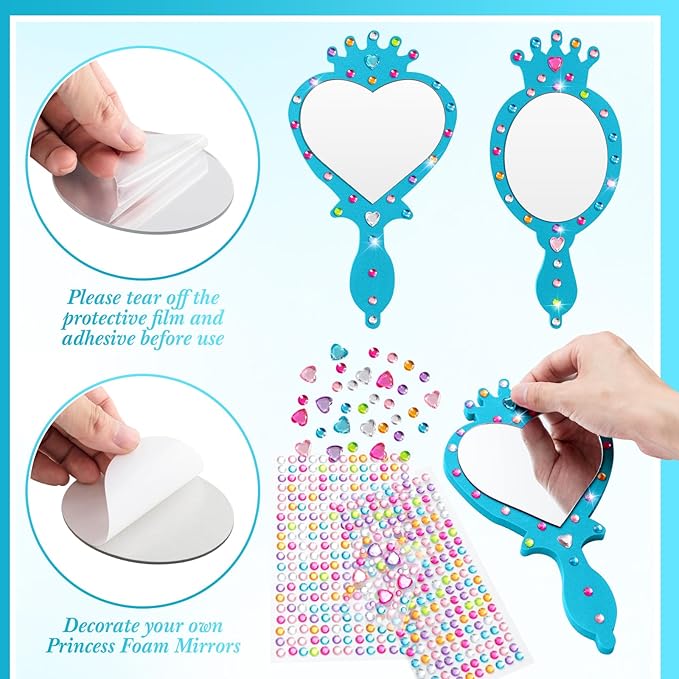 Geetery 20 Pcs Unbreakable Kids Mirror DIY Decorate Your Own Princess Mirror Mermaid Princess Foam Small Crafts for Princess Party Decorations(Blue)