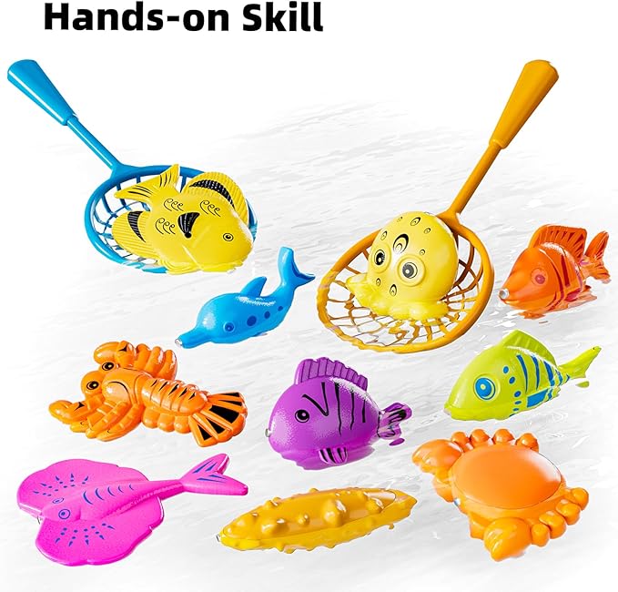 TEMI Magnet Fishing Game for Kids 4-8, Fish Toys for Kids 3-5, Bathtub Floating Fishing Pole, Water Table Pool with Rod Net, Summer Water Play Indoor and Outdoor, Gifts for Holiday for Boy and Girls