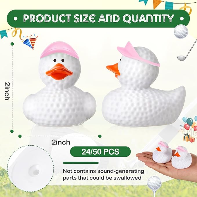 Deekin Rubber Ducks 2 Inch Bulk Sport Party Favors for Team Events Decorations Birthday Party Supplies Club Player Gift(24 Pcs,Golf Pink)
