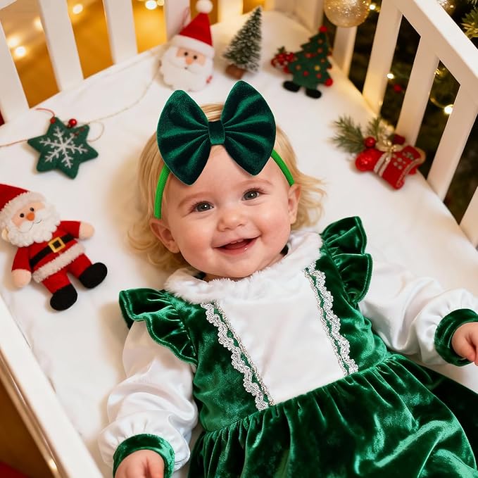 Christmas Velvet Baby Girls Bows Elastic Nylon Headbands Red Green Handmade Christmas Newborn Bows Hairbands Infants Toddlers Hair Accessories