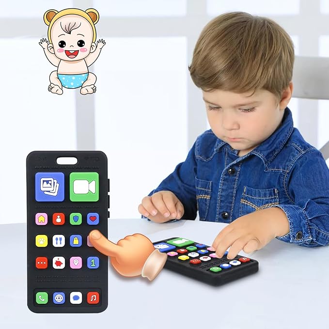 Cell Phone Teether for Baby 3-6 Months, Silicone Teething Toys for Babies 6-12 Months, Play Phone Teething Toy, Sensory Toy Chew Toy for Autism ADHD Toddlers, BPA Free