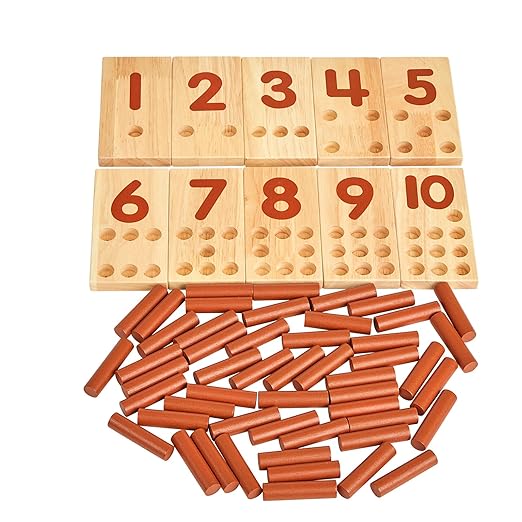 Excellerations Peg Number Board, Included: 10 Rubberwood Boards + 55 Wood Pegs + Storage Bag, Montessori Math Materials, Learning Manipulatives, Counting for Kids, Reggio Emilia Classroom Essentials