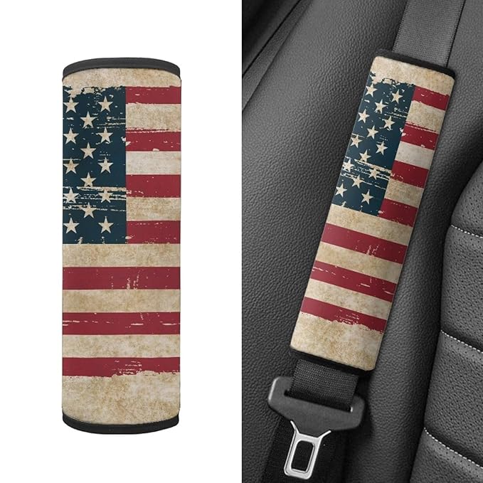 Biyejit Baby Strap Cover, Stroller Strap Cover, Vintage American Flag Car Seat Strap Covers 2 Pack, Car Seat Straps Shoulder Pads, Protect Neck and Shoulder for Baby Toddler Infant Boy Girl