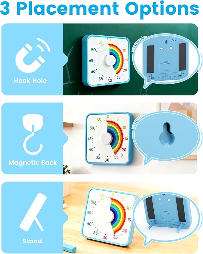 Classroom Timer with 5 Musical Melody Alarms, Large Visual Timer for Teachers, Magnetic & Rainbow Pattern Ideal for Classroom Use & Kids, 8 Inches