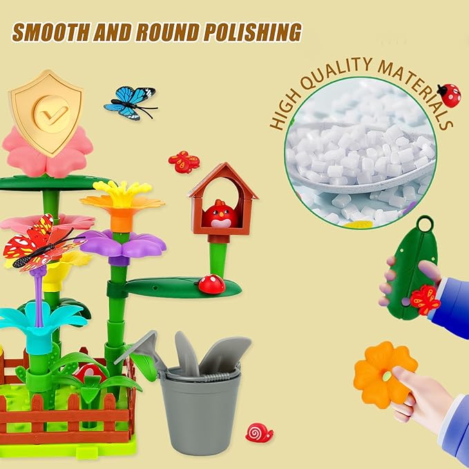 Winbar 124 PCS Garden Building Toy, DIY Building Block for Children Aged 3, 4, 5, 6. Flower Block for Children's Garden Scenes Suitable Education and Birthday Gifts Preschool Children