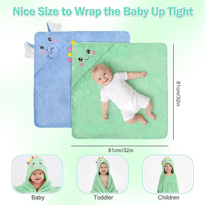 2 Pack Hooded Baby Towels for Newborn, Coral Fleece Baby Bath Towel for Newborn Infant Toddler, Ultra Soft & Lightweight Baby Bath Towels Baby Bath Essentials