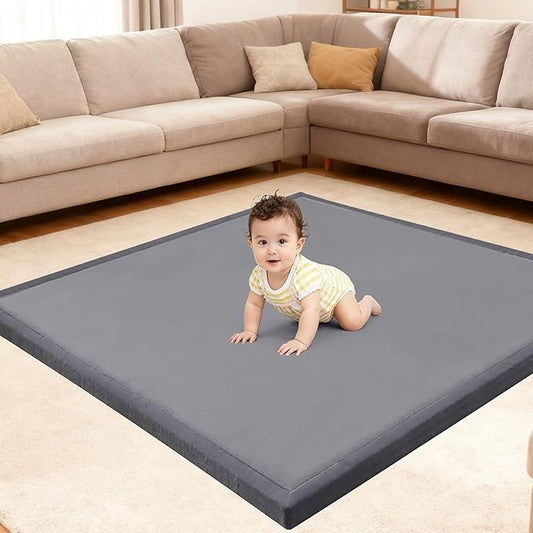 Ultra Soft Baby Play Mat for Floor, 59"×79" Playpen Mat, 1.3" Thick Memory Foam, Non-Slip Tummy Time Mat for Infants, Toddlers, and Kids – Water-Repellent Coral Velvet, Easy Care