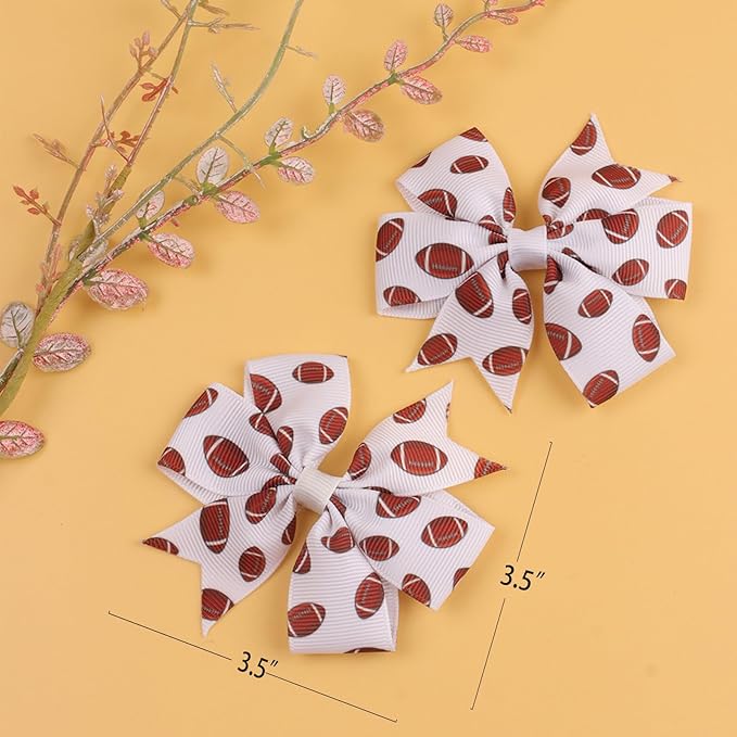 4Pcs Football Hair Bow Clips, Rugby Soccer Hair Clips - 3" Ribbon Bows for Girls, Football Printed Ribbon Bows, Football Hair Accessories for Kids Sports Party Hair Accessories, Team Gifts