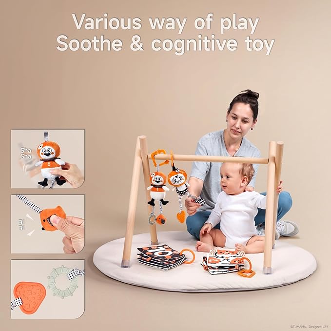 TUMAMA KIDS Hanging Toys for Baby Gym, Black and White Baby Toys, High Contrast Rattle Toy & Soft Book Set,Car Seat Toys for Babies,Early Educational Toys for Infant Babies 0 3 6 9 12 Month