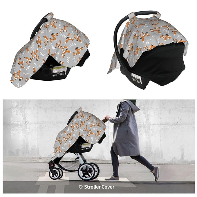 Cute Foxes Leaves Gray Baby Car Seat Canopy Nursing Cover for Newborn Car Seat Breastfeeding Covers Blanket Newborn Shower Gift