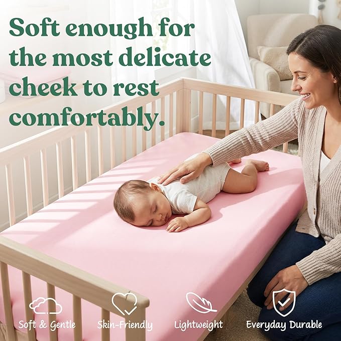 Graco Pack n Play Sheets, Soft Fitted Playard Sheets with Secure Fit, Fit Standard 27" × 39" Playard Mattresses, Breathable & Gentle on Sensitive Skin, 2-Pack Solid Pink