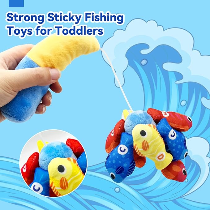 Count Learning Montessori Toys for Toddlers 3 Year Old Cloth Toddler Fishing Game with Stacking Cups,Baby Toy 12-18 Months 1 2 Year Old Boy Girl Gifts (Fish)