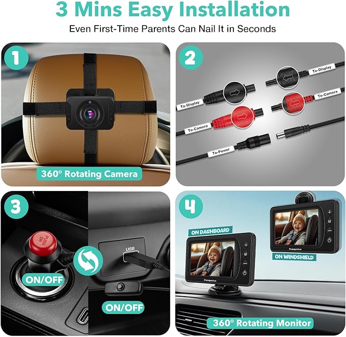 5'' Baby Car Camera with NO.1 Night Vision, USB Powered, Mirror/Normal Mode, 1080P IPS Crystal-Clear Car Baby Monitor With Brightness Setting & 3X Zoom, infant Backseat Camera, S100U, 5inch Black