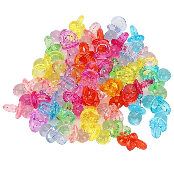 100Pcs Mini Pacifier, Acrylic Colorful Baby Pacifier Toys Baby Baptism Soothing Mini Color Toys for Baby Birthday Shower Party Decoration(Transparent Color Mixing)