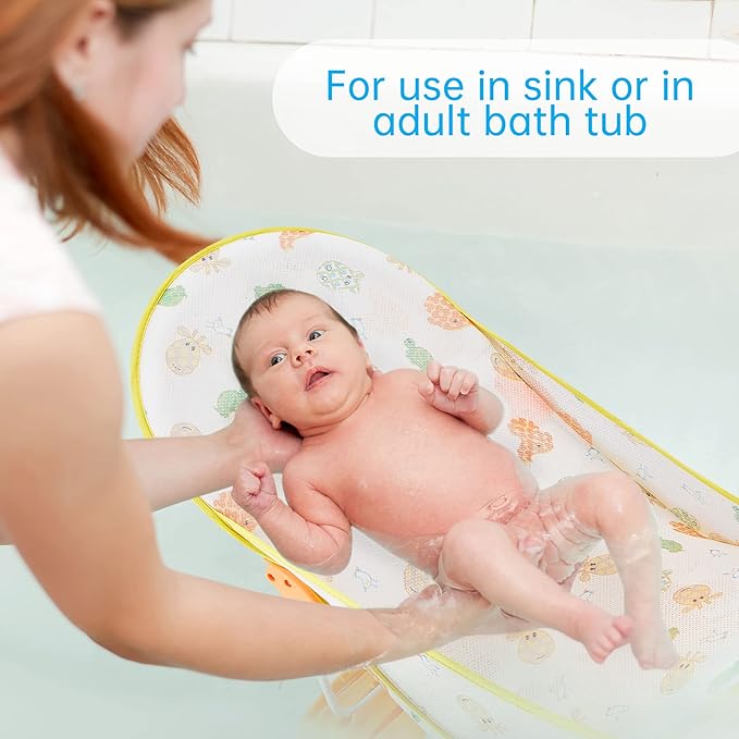 Foldable Baby Bather With 3 Adjustable Reclining Positions for Use in Sink or Bathtub - Support for Newborn Infant 0-12 Months (Yellow-01)