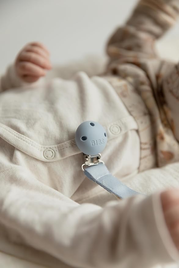 BIBS Pacifier Clip Ribbon - Secure Your Baby's Pacifier with Durable Polyester Webbing and Nickel-Free Metal Clip - Compatible with All BIBS Pacifiers - Sage