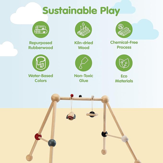 PlanToys® Wooden Baby Play Gym | Eco Friendly Sensory & Tummy Time Toy | Montessori Activity Gym for Newborn Visual Development, Focus, Motor Skills & Early Learning