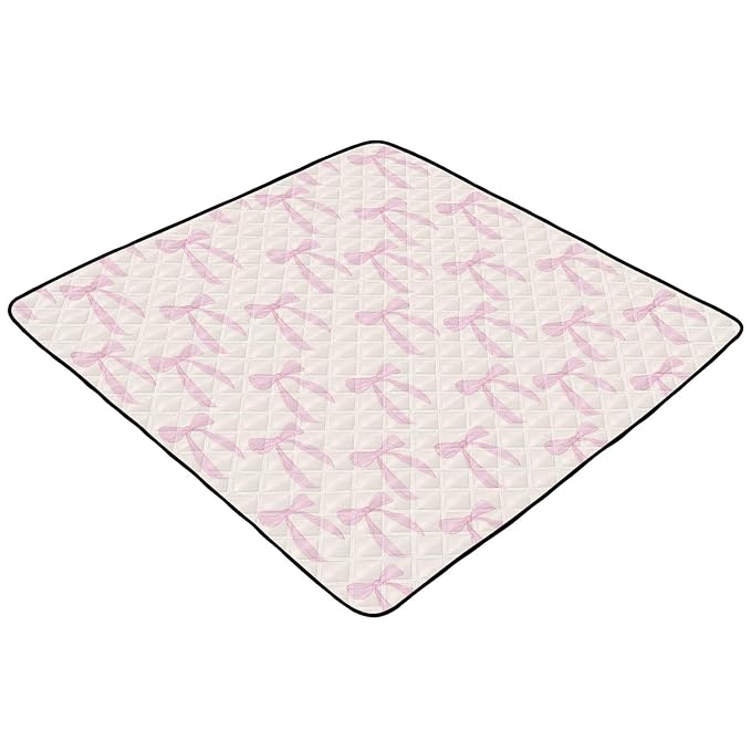 Baby Play Mat Coquette Bows Cute Pink 50 x 50 Playpen Mat Baby Play Mats for Floor Play Gym Crawling Mat Non-Slip Cushioned Baby Playmat for Infants, Babies, Toddlers